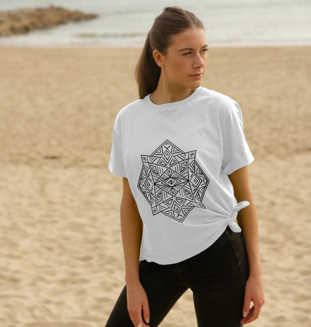 Geometric Eye Mandala Organic Cotton Women's Relaxed Fit T-shirt/Tie side  T-shirt