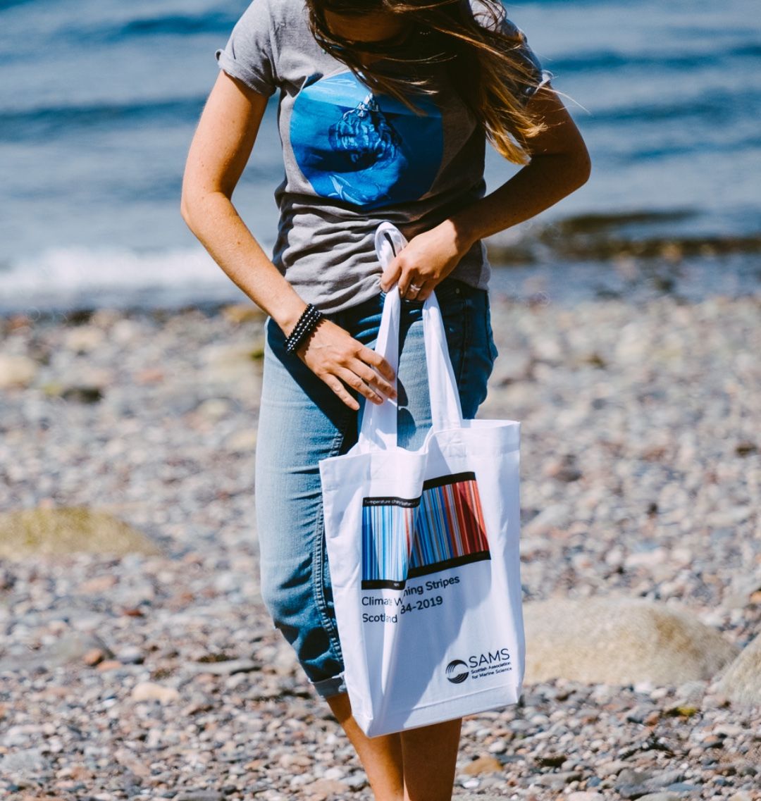 Climate Warming Stripes for Scotland from 1884 2019 Tote Bag