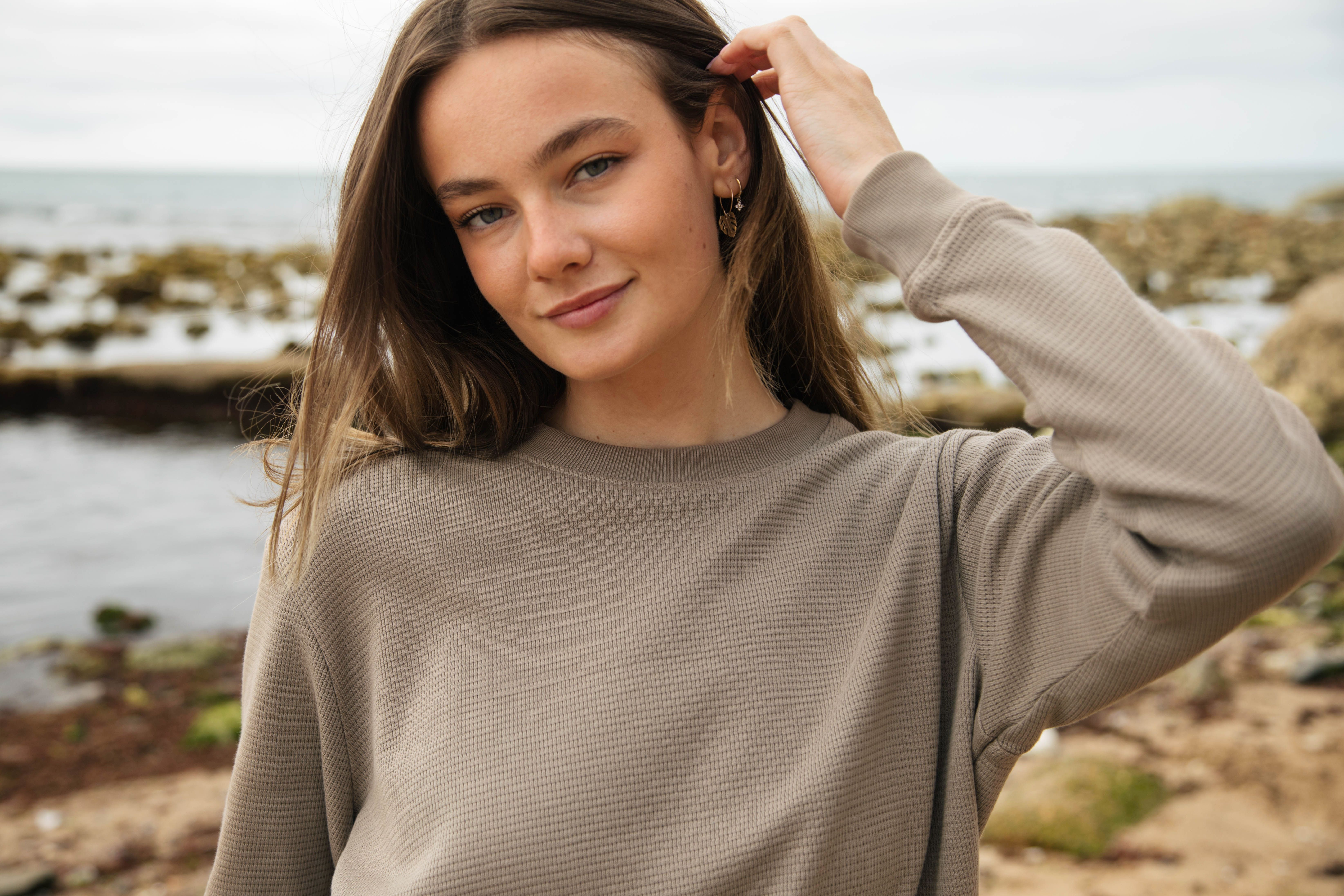 【KOOLOSET】Cotton Waffle Round Knit Women's Waffle Knit Jumper | Organic Cotton | Rapanui