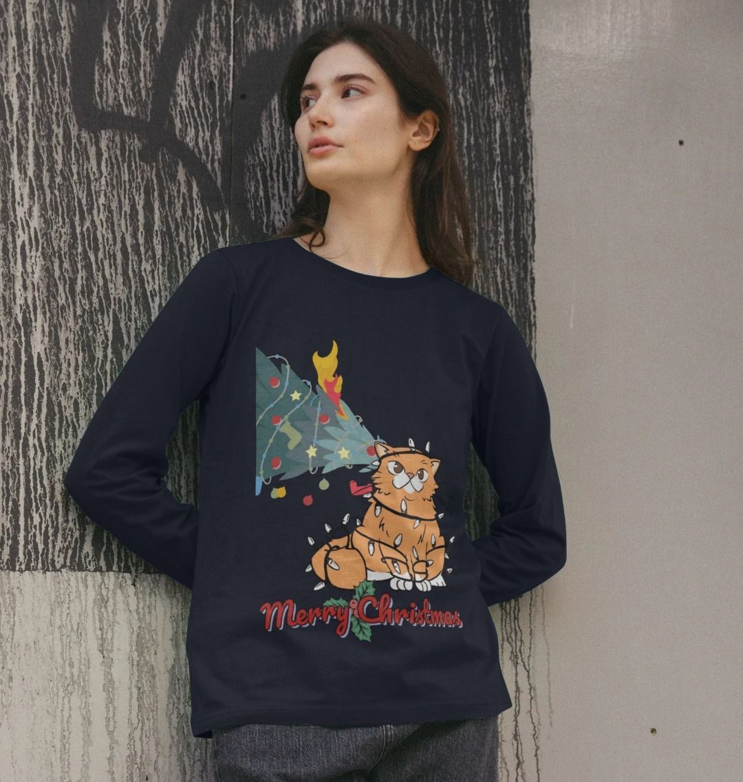 Cat Chaos Christmas Long Sleeve T-Shirt - 'Merry Christmas