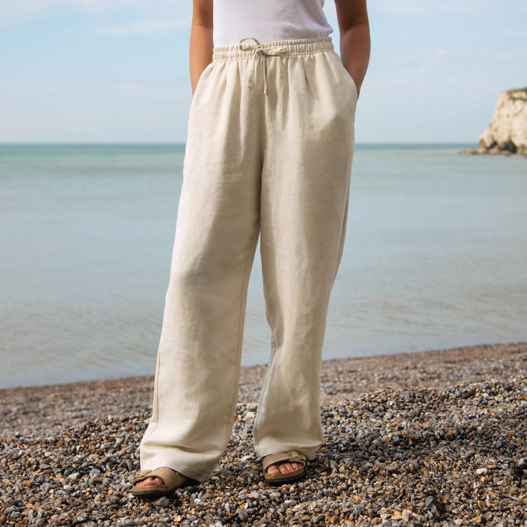 wide leg trousers linen trousers short length