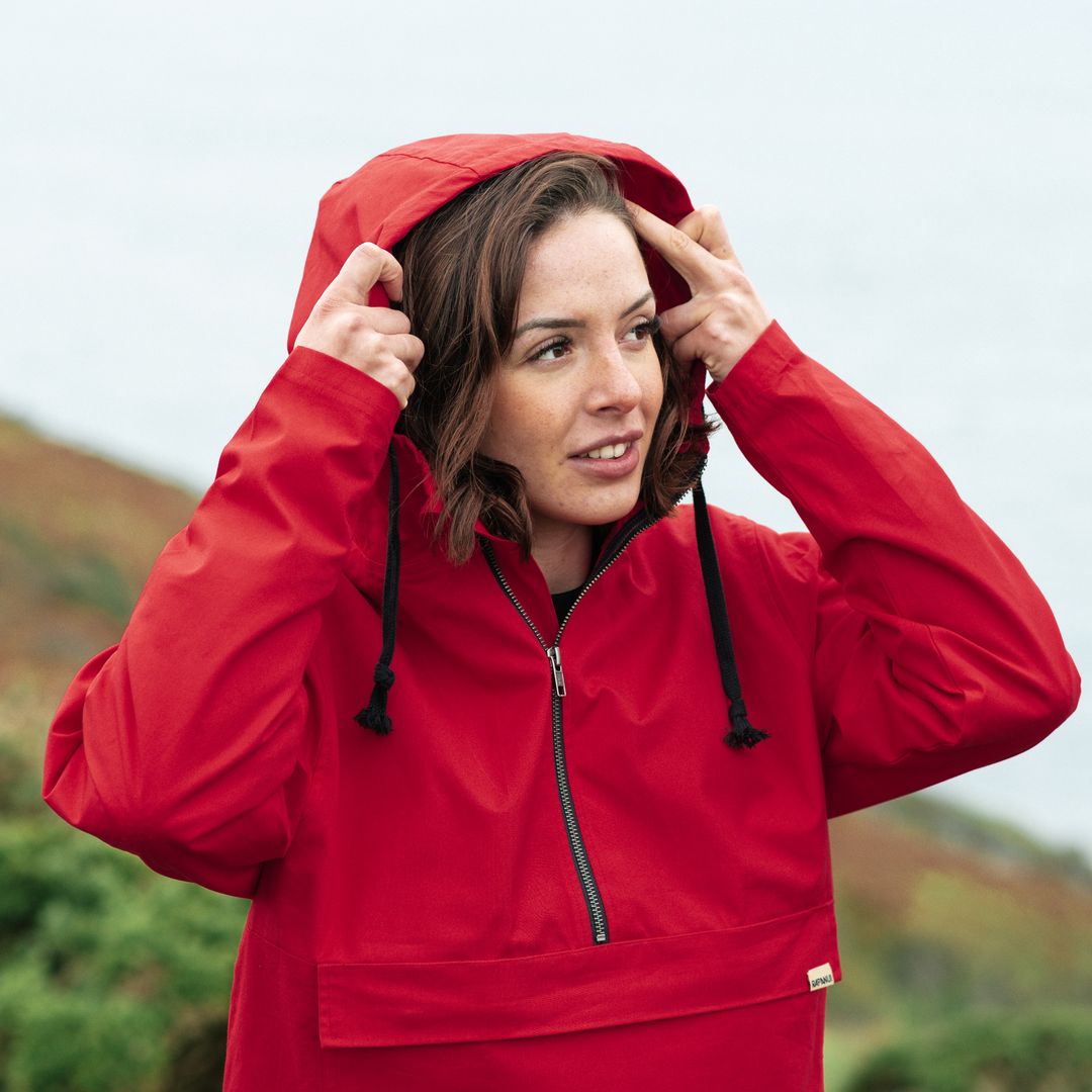 Red Raincoat Womens Lined Rain Jacket With Hood TAGOLD Raincoat