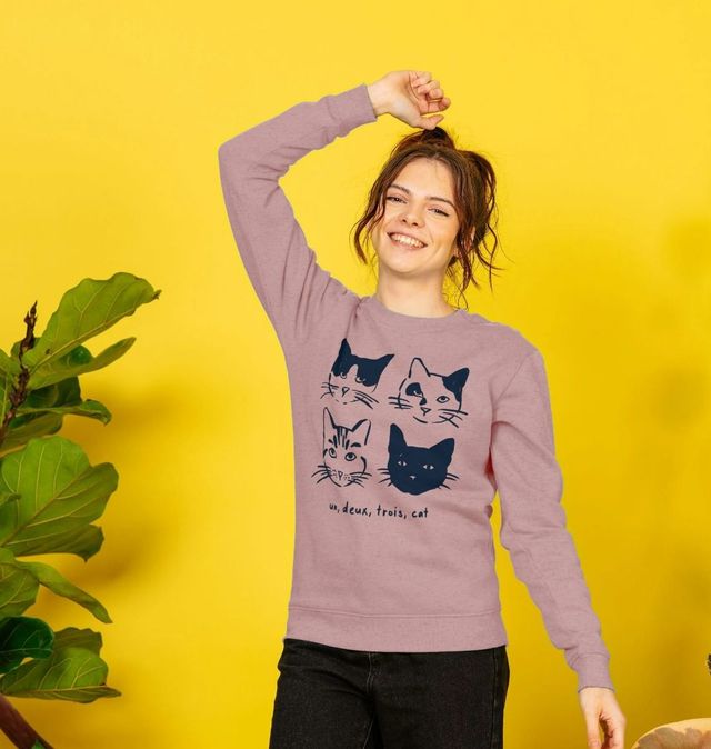 Sweat-shirt Un Deux Trois Cat - Chemise Manches Longues Adorable Pour Amoureux Des Chats - Unisexe