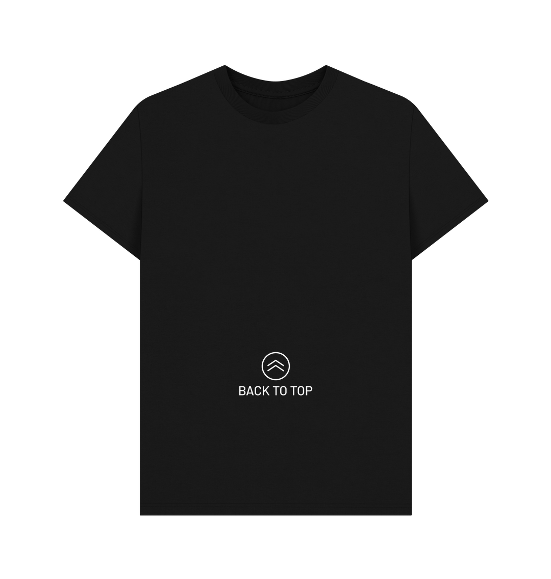 T-shirt: (Back to top button, placed low down on the front of the T-shirt.)