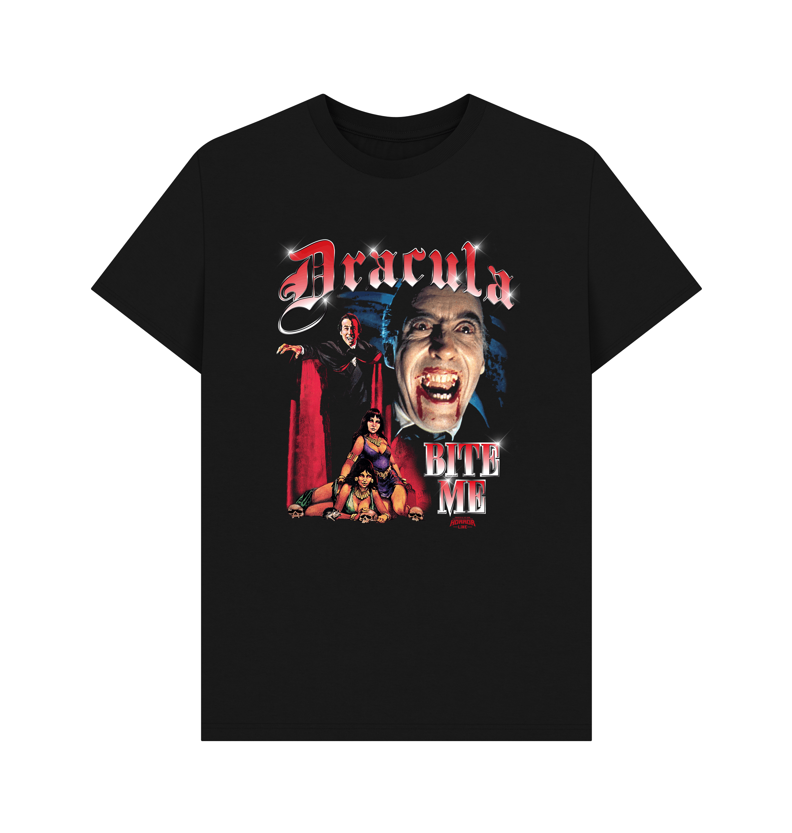 PREMIUM OFFICIAL Horror Line Dracula Bite Me Black T -Shirt - Picture 2 of 3