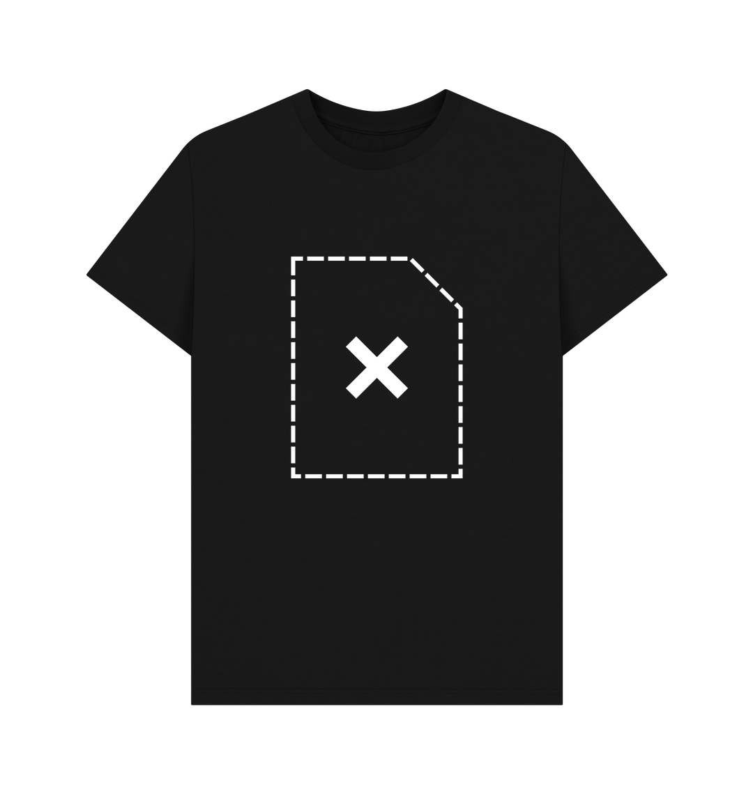 White design on a black T-shirt: Sometimes when the link to an resource is broken you get a dashed document icon with a cross in the center of it