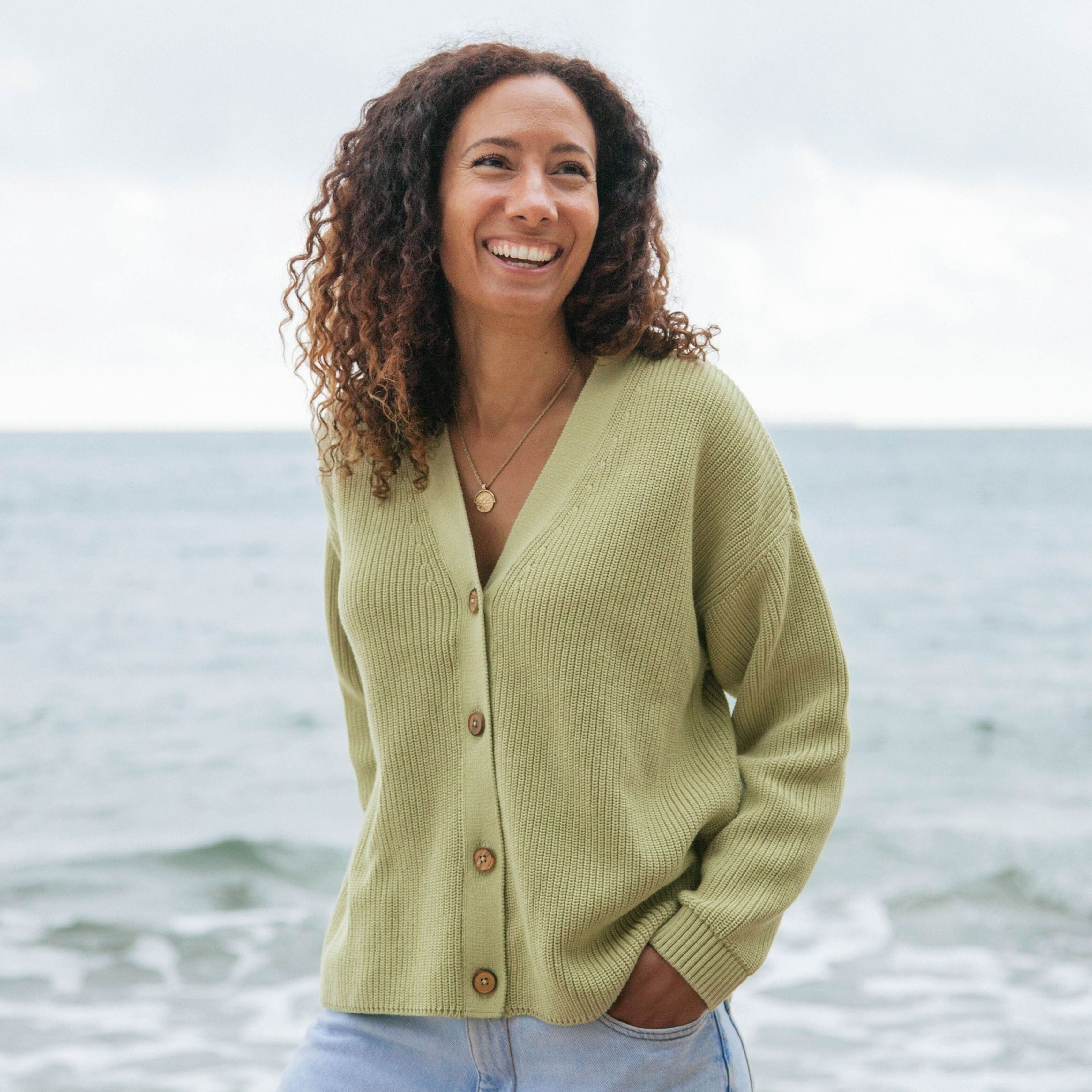 Khaki Auralee Flat Yarn Rib Knit Cardigan SUPER FINE WOOL