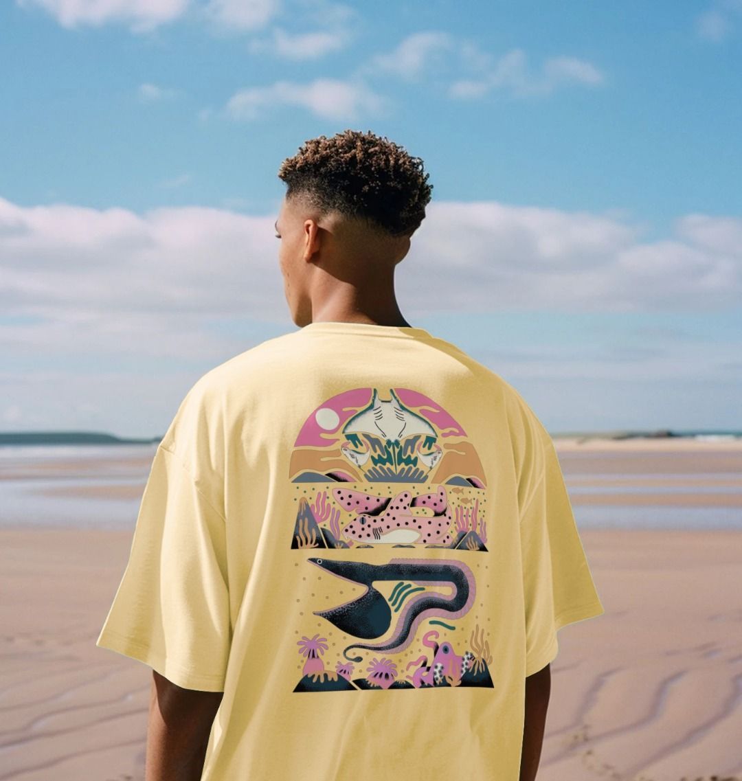 BEENTRILL■Water Painting Oversized Fit T-shirt■送料込 Men's Vintage Floral Oil Painting Print Oversized T-Shirt