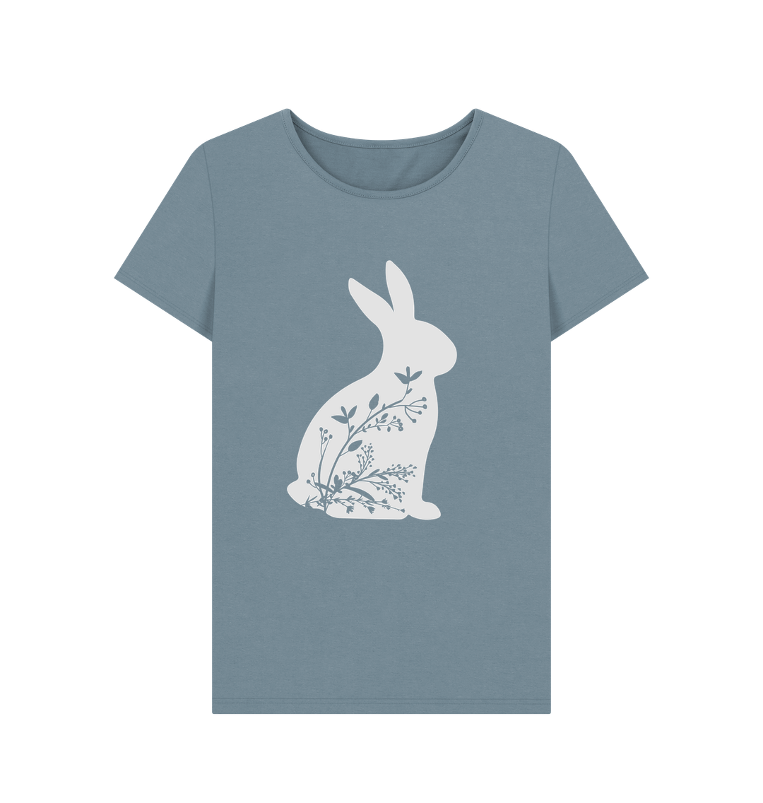 Rabbit Floral T-Shirt Women | Ladies Bunny Graphic Tee | Rabbit Welfare