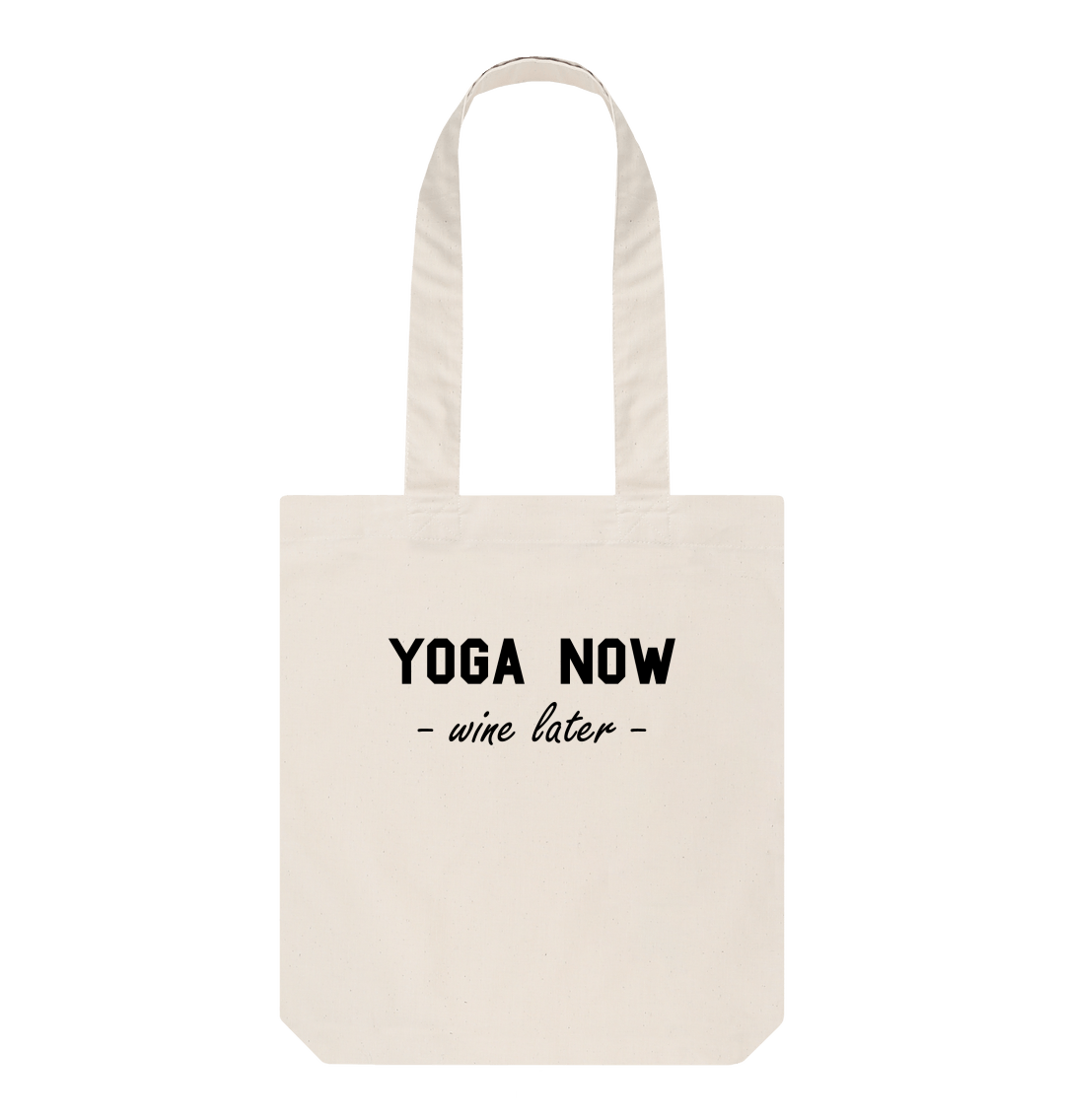 Novelty Gym Tote Bag Yoga Now, Wine Later Joke Slogan