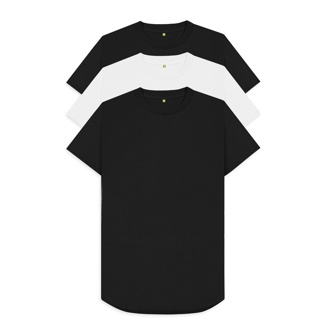 casual-longline-mens-t-shirts-electric-green-ocean-blue-white-tees