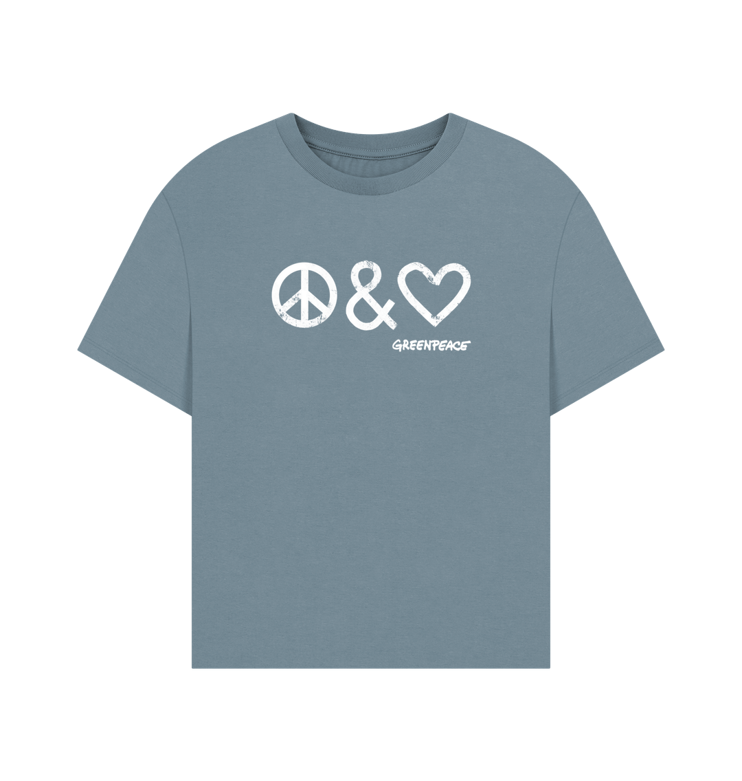 【threetimes】24FW Love message tee Women's Oversized Peace & Love T-shirt