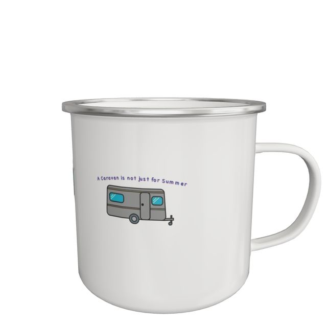 Caravan, Camping  Enamel Coffee, Tea Mug, Not Just For Summer.