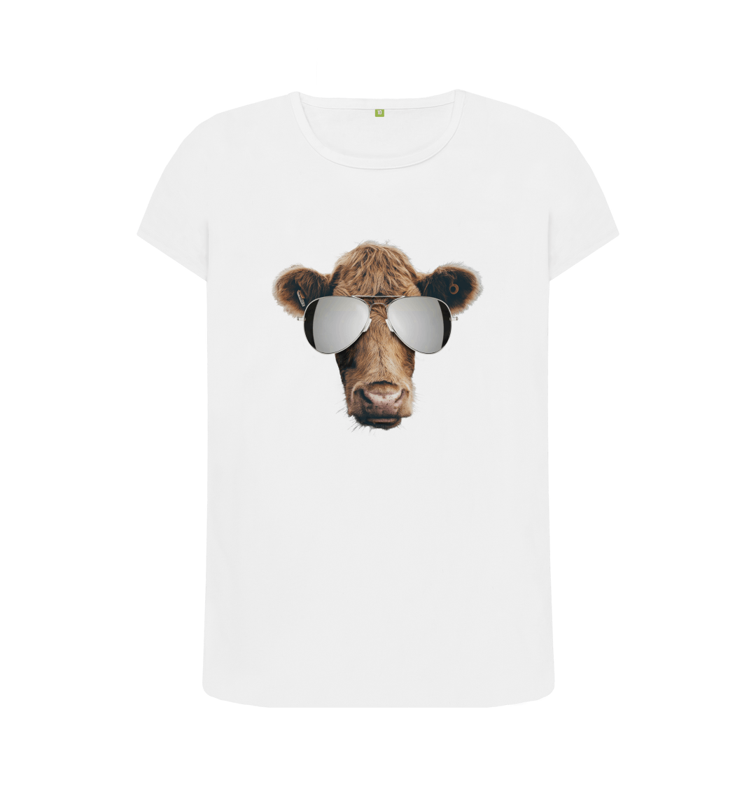 Summer Art Womens T Shirt Cow Wearing Sunglasses