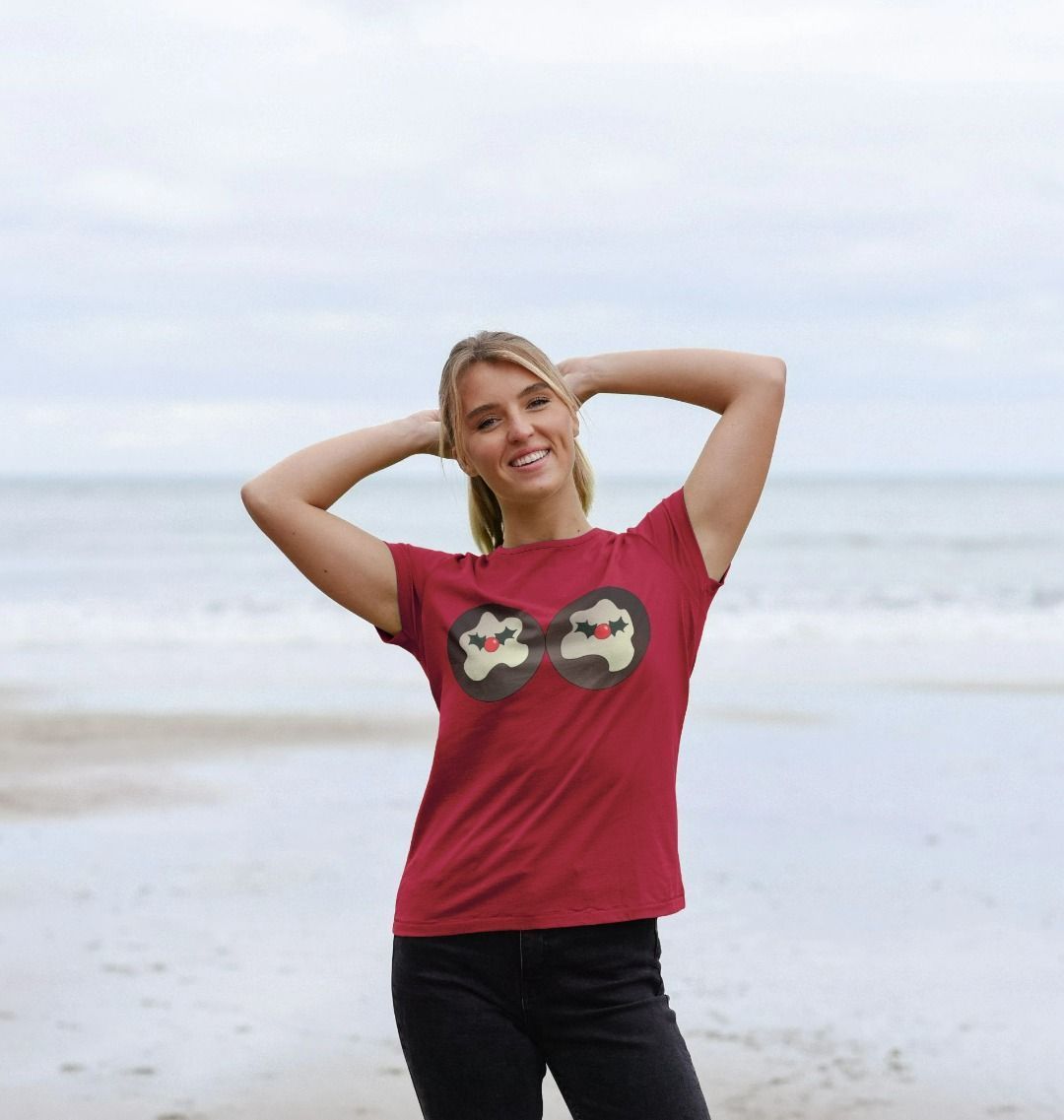 Rude Xmas Womens T Shirt Christmas Pudding Breasts