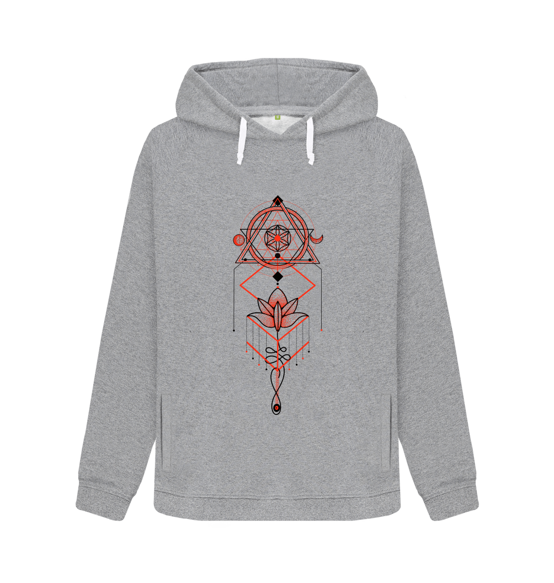 Lotus Hoodie - Organic Cotton/ Polyester Sacred Geometry Unisex Jersey Pull  Over Hoodie - Purple w/ Gold 'Lotus' Prints