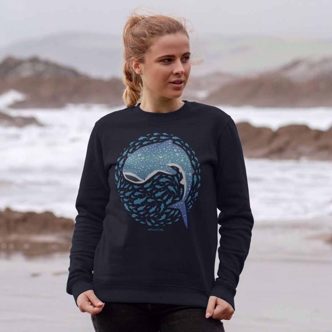 unisex Navy Whale with Kite Crew Small