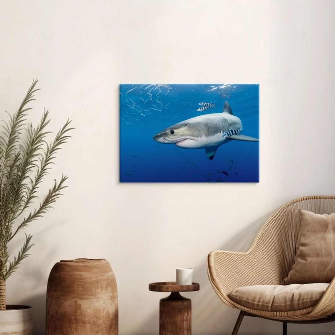 Great White Shark and Pilot Fish Canvas Print