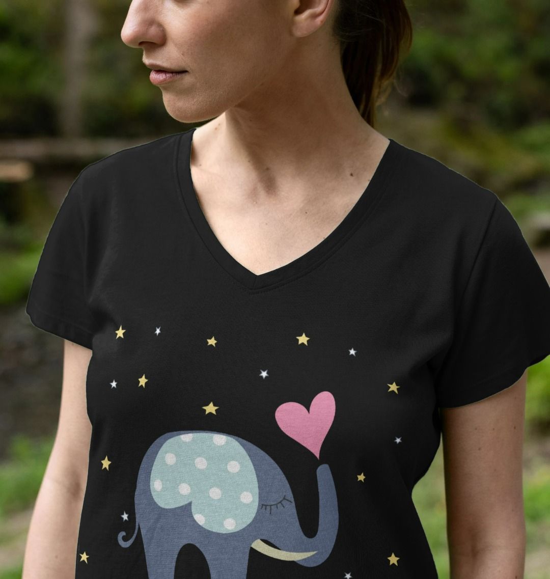 Ladies V Neck Elephant T Shirt