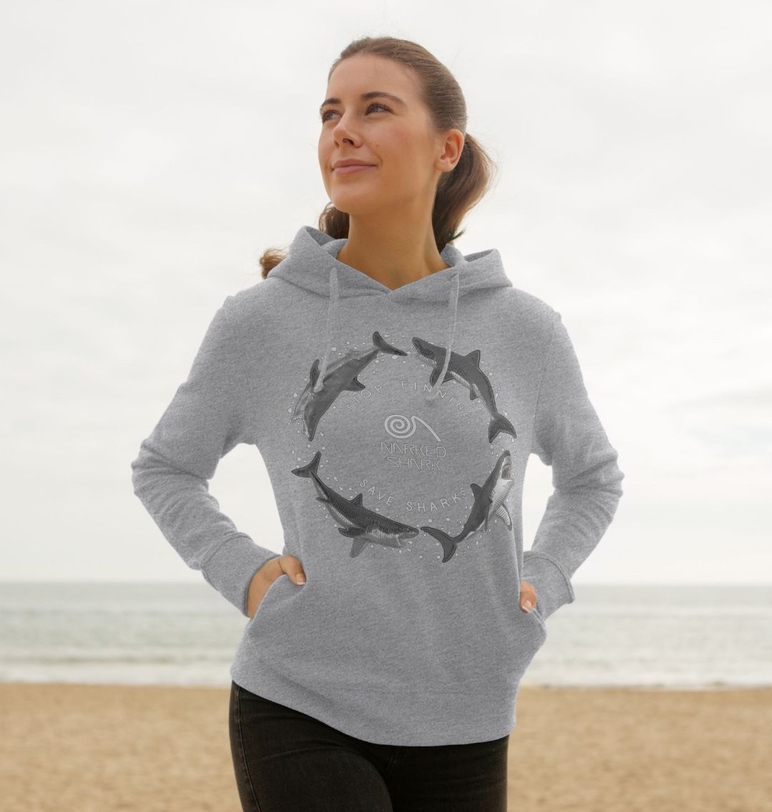 Great White Shark Circle Grey Design Women s Hoodie