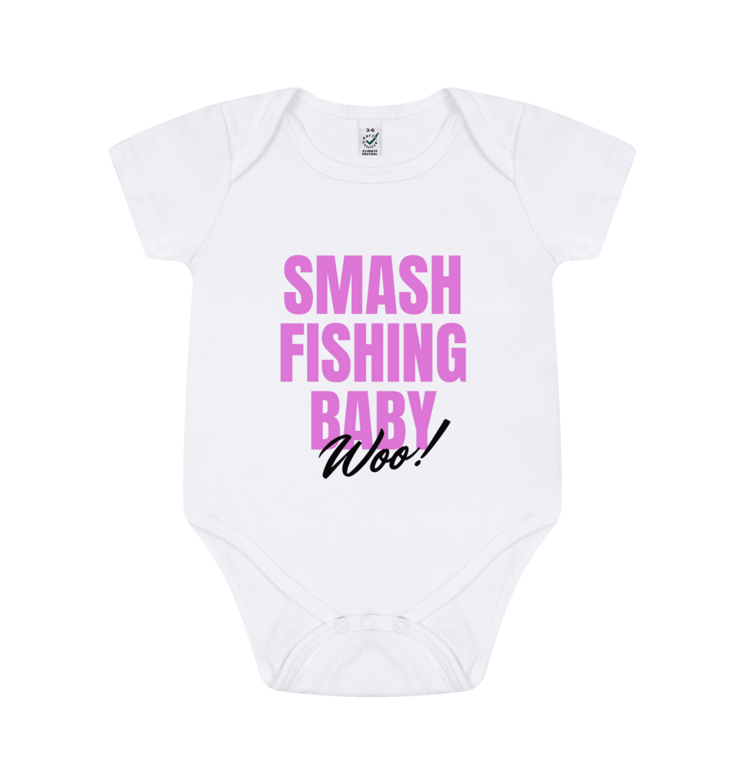 PINK SMASH FISHING BABY WOO! SHORT SLEEVE BABY GROW