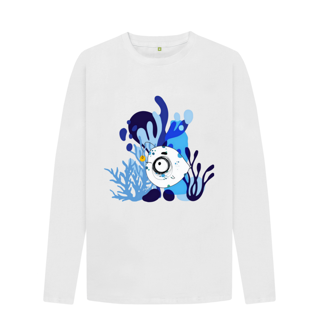 Eco-Friendly Angler Fish Coral Long Sleeve T-Shirt - Sustainable Ocean Theme  (Men's)