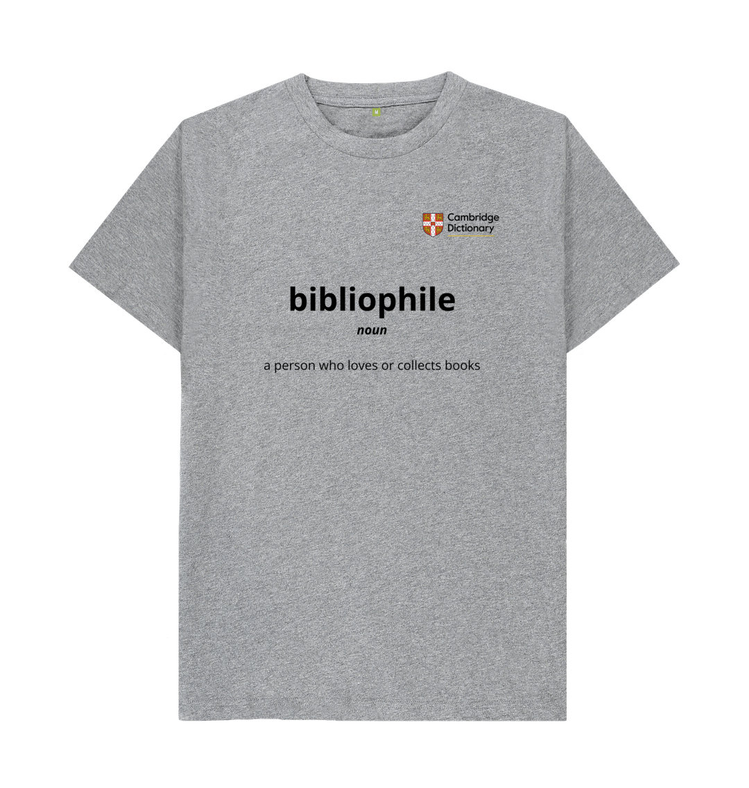 Bibliophile organic cotton T shirt - black writing variety