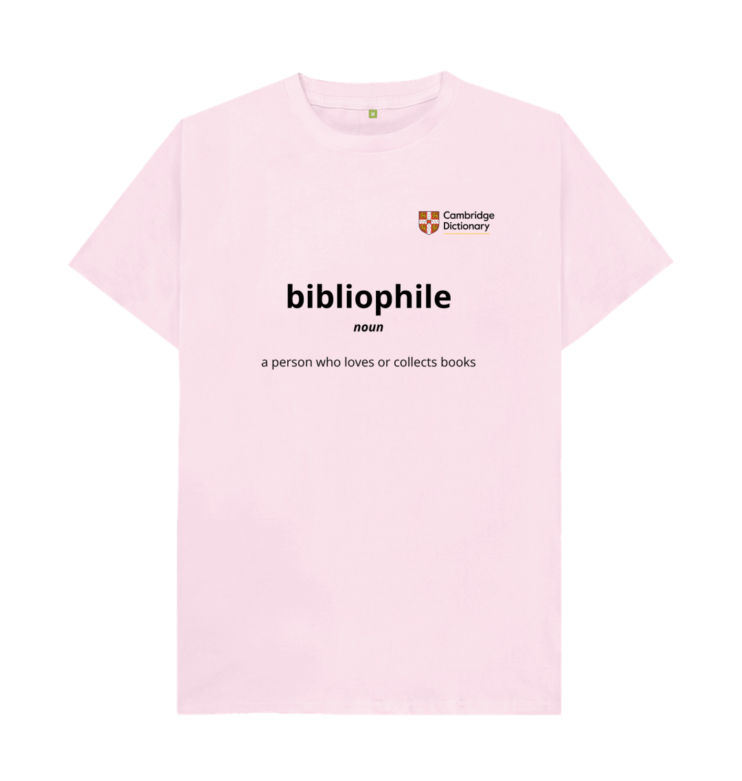 Bibliophile organic cotton T shirt - black writing variety