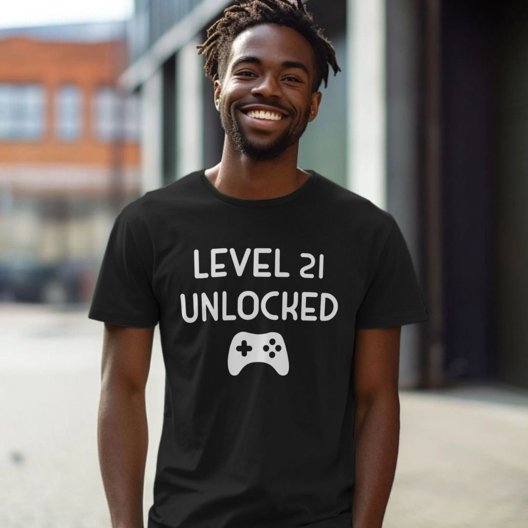 Gamers 21st Birthday T Shirt Level 21 Unlocked