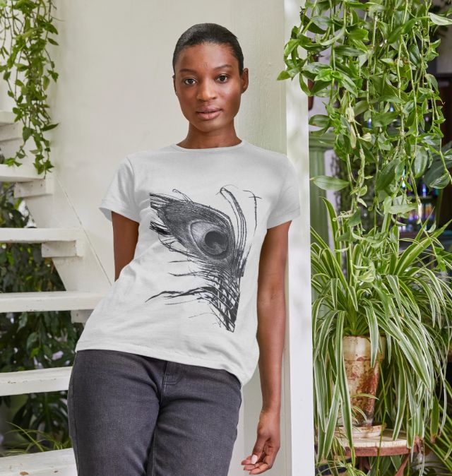 Peacock Feather Black and White T shirt Print