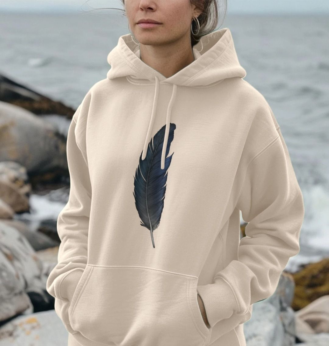 ★CRITIC★FEATHER WORMHOLE HOODIE KNIT Raven Feather Unisex Kangaroo Pocket Hoodie