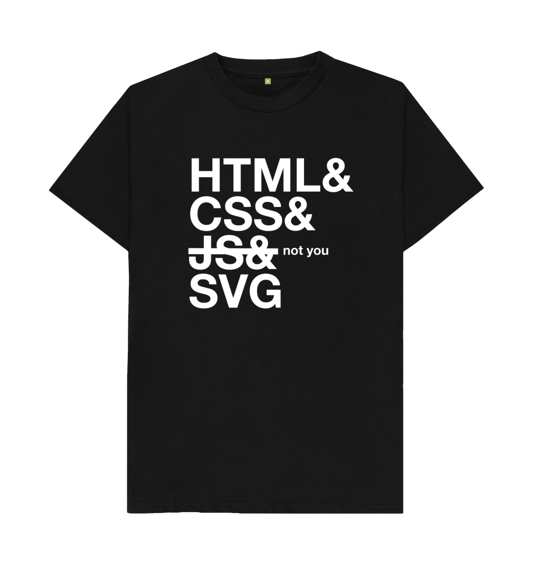 (Web technologies listed in Helvetica font, with JavaScript crossed out and marked \