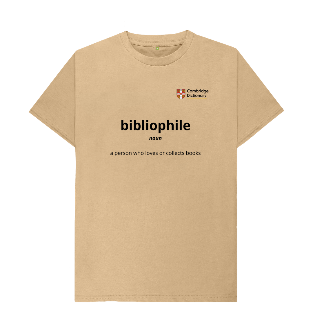 Bibliophile organic cotton T shirt - black writing variety