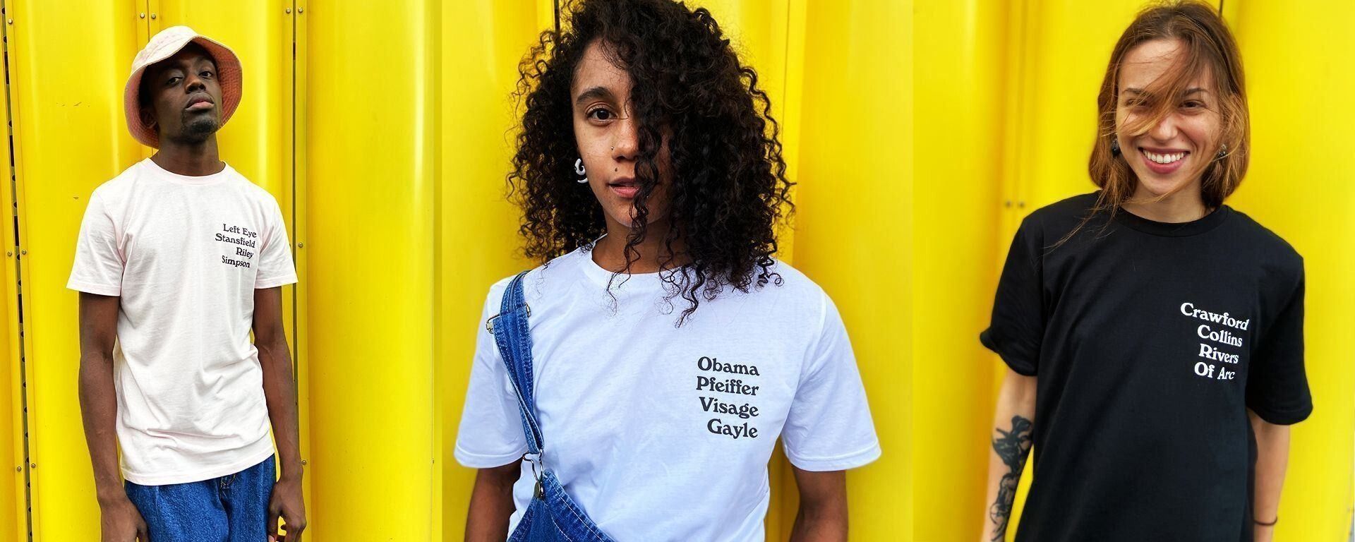 Name t-shirts from Branded and Moniker. The Lisa Tee in pink, The Michelle Tee in white and The Joan Tee in black from our celebrity name t-shirt collection.