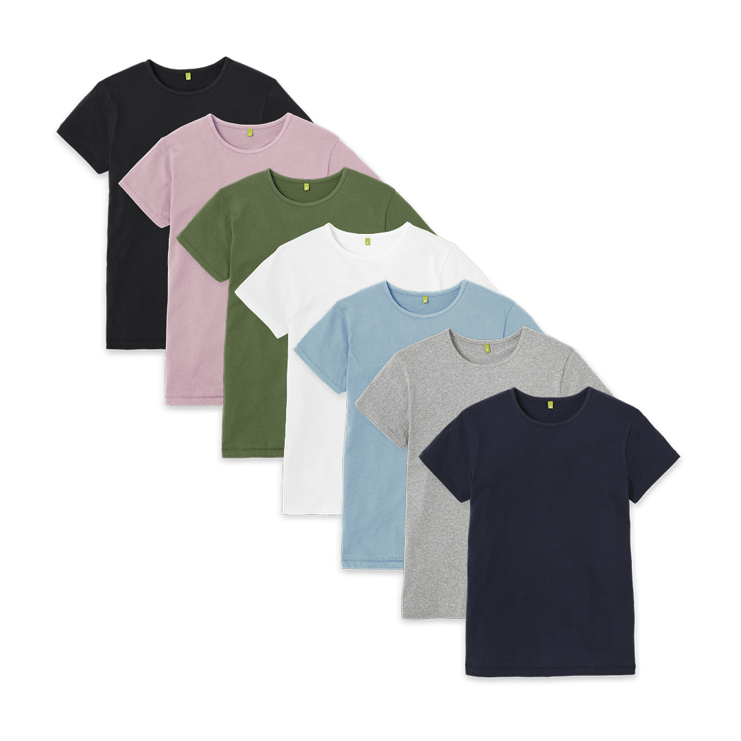 Women's Organic Crew Neck Tshirt 7 Pack