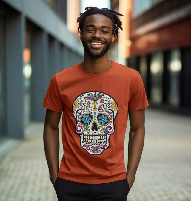 Vice51 Dodger Blue Sugar Skull Dia De Los Muertos Day of The Dead Skull  Shirt